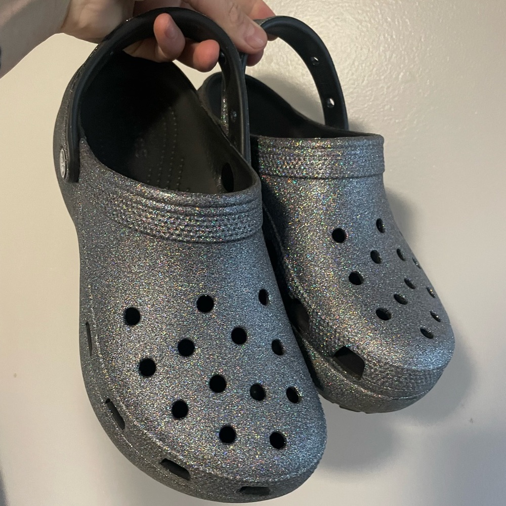 Black Rainbow Glitter Platform CROCS